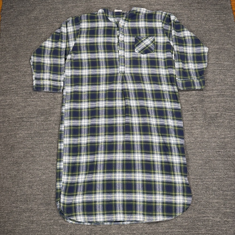 Vermont Country Store Nightgown Women Large Plaid Flannel Cotton Portugal Cabin